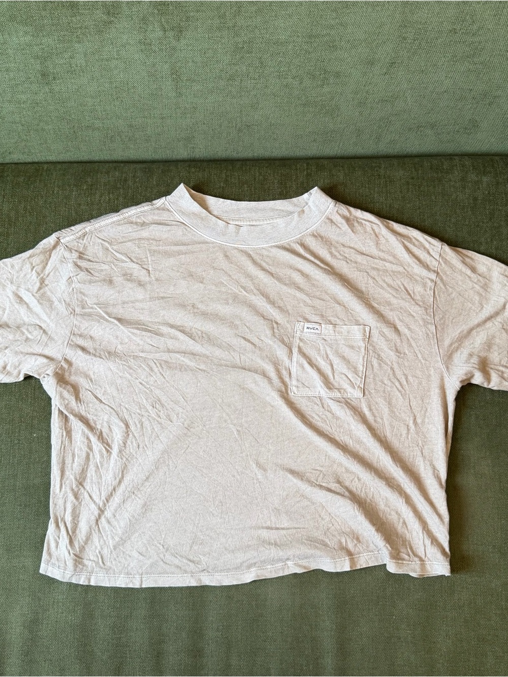 RVCA Men's Short-Sleeve Pocket Tee in Light Beige Crop Top
